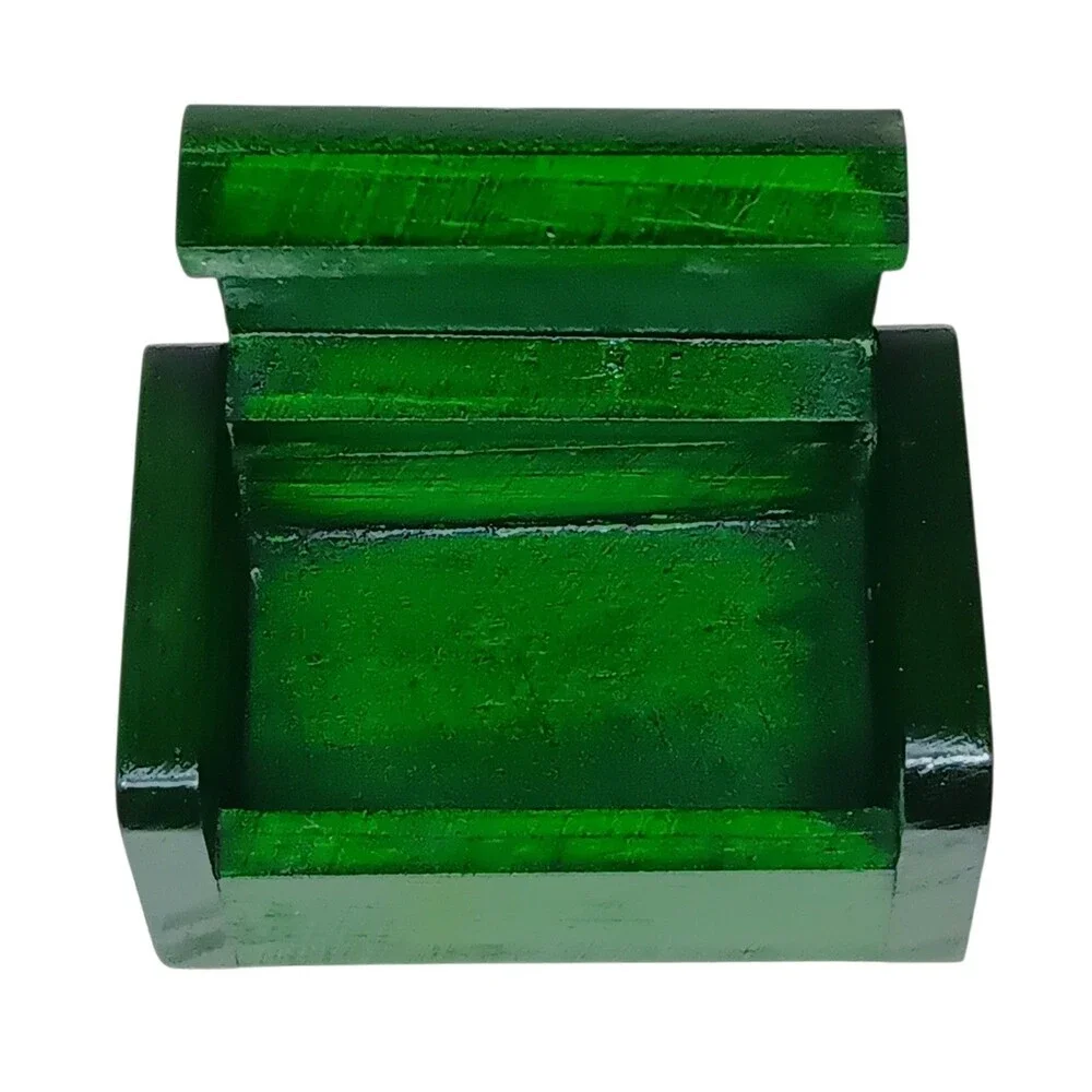 Vintage Carved Wood Trinket Box Green Red Brown With Sun From Colombia 3x2x1.25